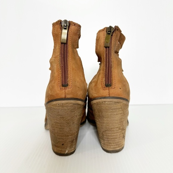 Free People Brown Hybrid Block Heel Ankle Strappy Leather Boots 38 EU or 7.5 US - Picture 4 of 10